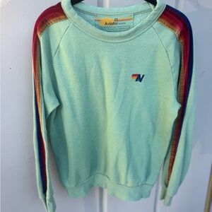 Aviator Nation Green Sweatshirt with Velvet Rainbow Stripe Detail size xs
